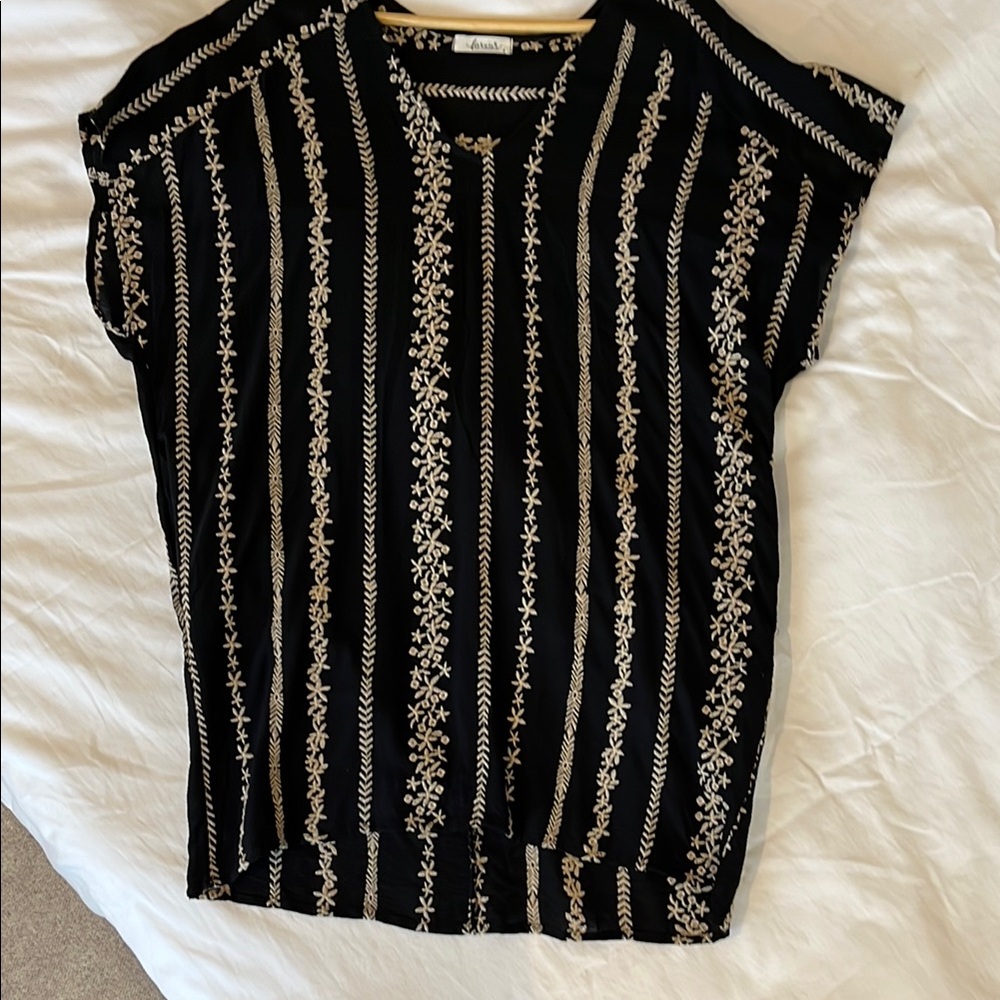 Black with beige embroidered tunic